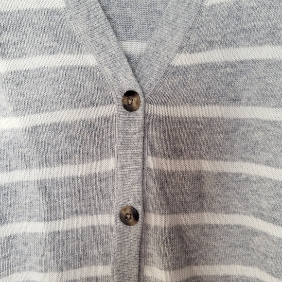 Abercrombie & Fitch Gray Striped Long Button Cashmere Blend Cardigan - Picture 5 of 10